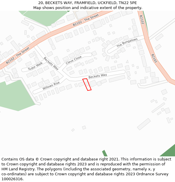 20, BECKETS WAY, FRAMFIELD, UCKFIELD, TN22 5PE: Location map and indicative extent of plot