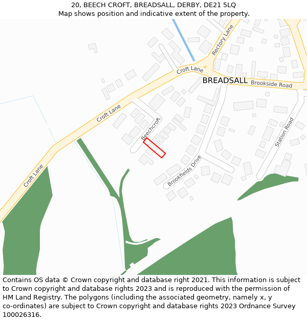 20, BEECH CROFT, BREADSALL, DERBY, DE21 5LQ: Location map and indicative extent of plot