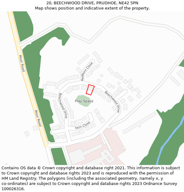 20, BEECHWOOD DRIVE, PRUDHOE, NE42 5PN: Location map and indicative extent of plot