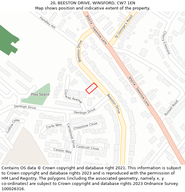 20, BEESTON DRIVE, WINSFORD, CW7 1EN: Location map and indicative extent of plot