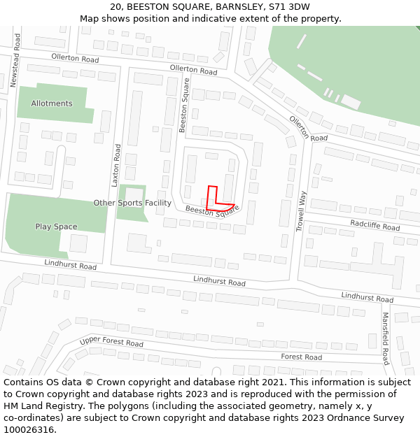 20, BEESTON SQUARE, BARNSLEY, S71 3DW: Location map and indicative extent of plot
