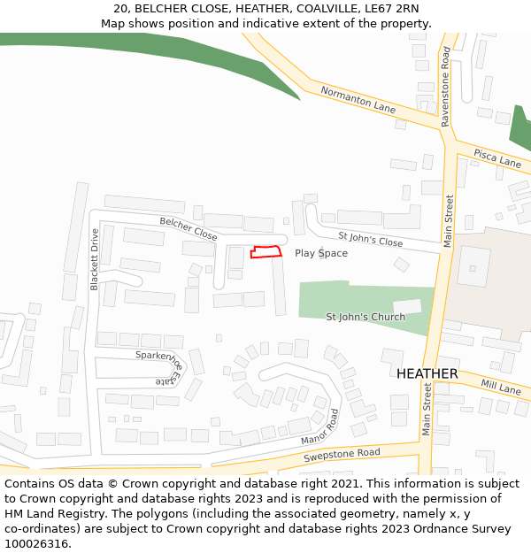 20, BELCHER CLOSE, HEATHER, COALVILLE, LE67 2RN: Location map and indicative extent of plot