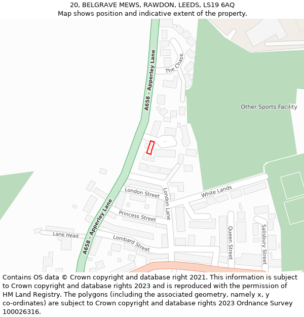 20, BELGRAVE MEWS, RAWDON, LEEDS, LS19 6AQ: Location map and indicative extent of plot