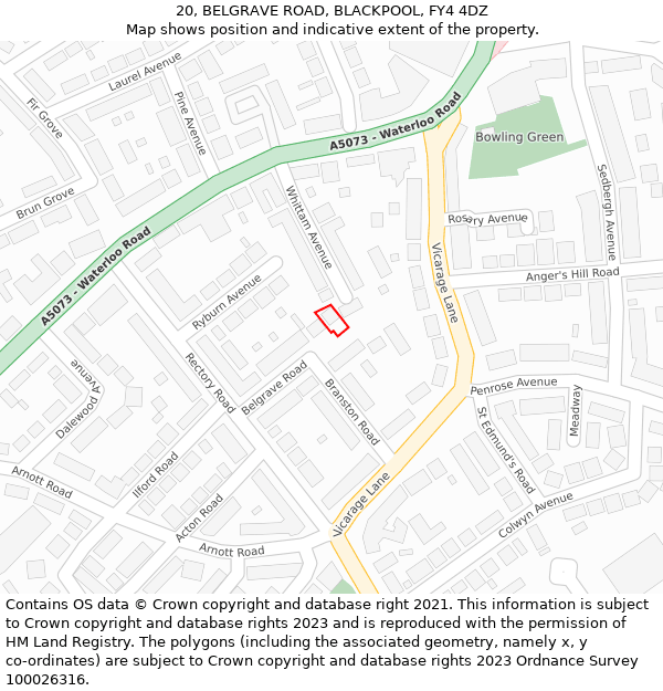20, BELGRAVE ROAD, BLACKPOOL, FY4 4DZ: Location map and indicative extent of plot