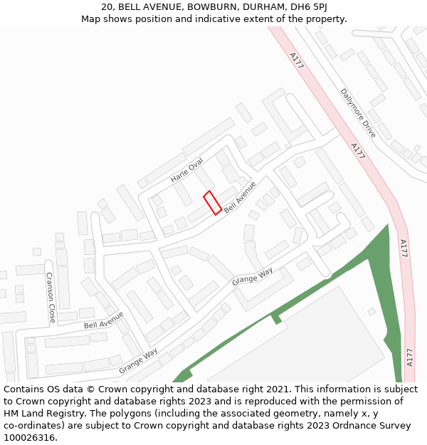 20, BELL AVENUE, BOWBURN, DURHAM, DH6 5PJ: Location map and indicative extent of plot