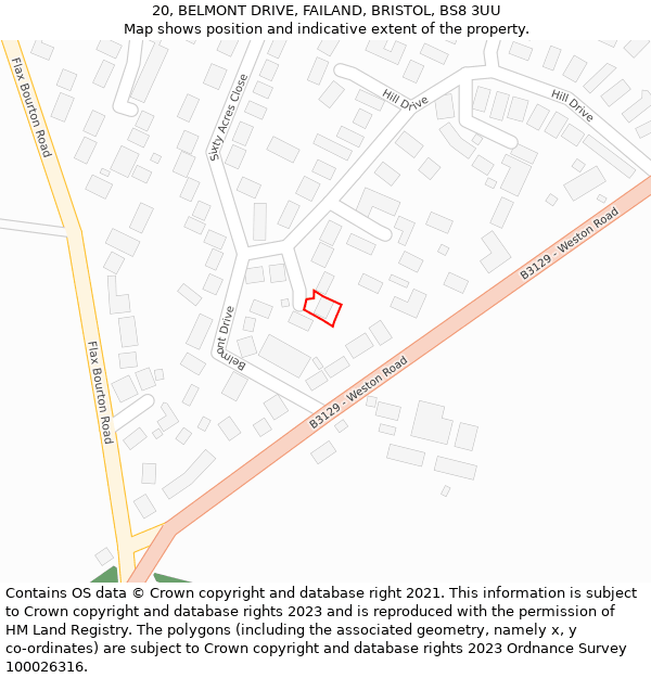 20, BELMONT DRIVE, FAILAND, BRISTOL, BS8 3UU: Location map and indicative extent of plot