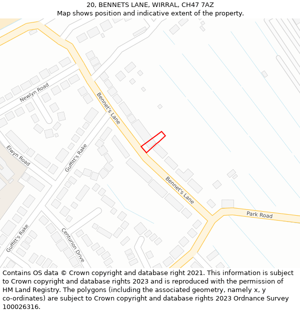 20, BENNETS LANE, WIRRAL, CH47 7AZ: Location map and indicative extent of plot