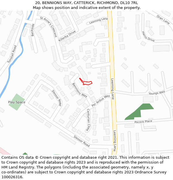 20, BENNIONS WAY, CATTERICK, RICHMOND, DL10 7RL: Location map and indicative extent of plot