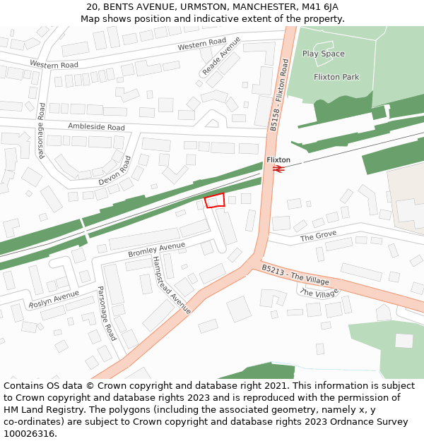 20, BENTS AVENUE, URMSTON, MANCHESTER, M41 6JA: Location map and indicative extent of plot