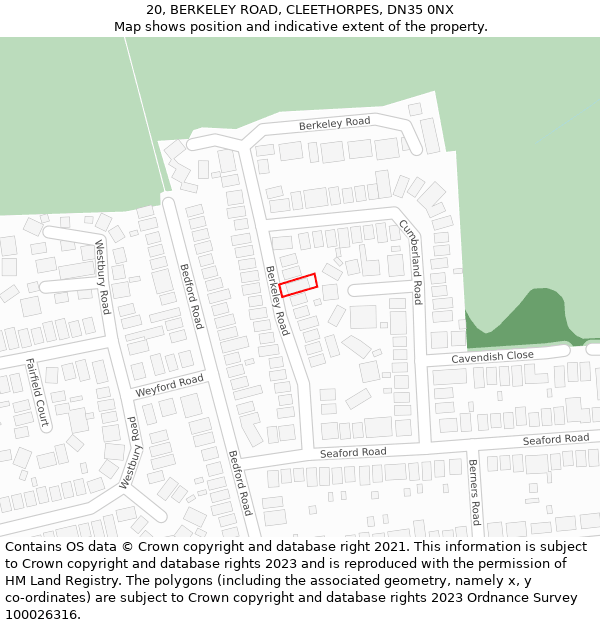 20, BERKELEY ROAD, CLEETHORPES, DN35 0NX: Location map and indicative extent of plot