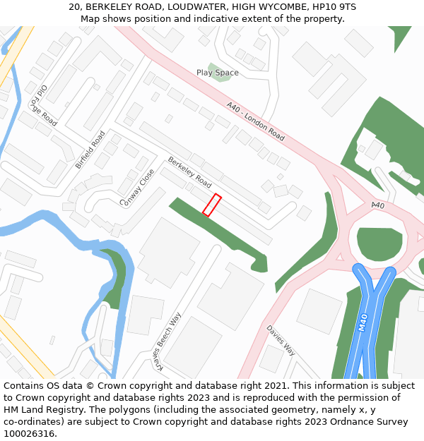 20, BERKELEY ROAD, LOUDWATER, HIGH WYCOMBE, HP10 9TS: Location map and indicative extent of plot