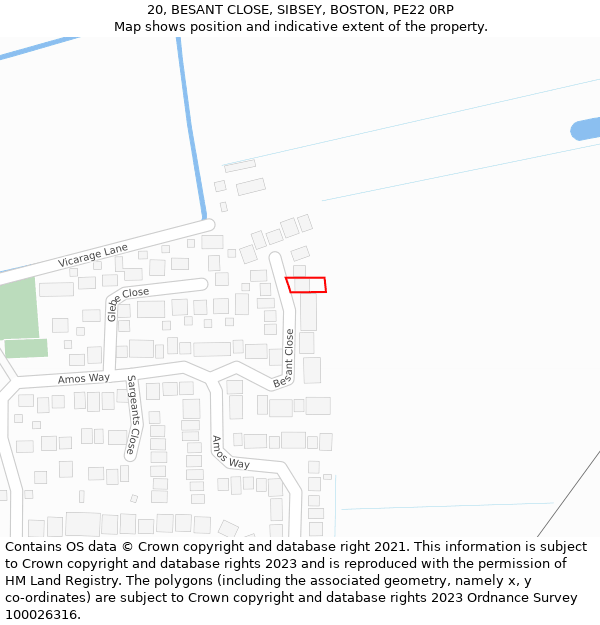 20, BESANT CLOSE, SIBSEY, BOSTON, PE22 0RP: Location map and indicative extent of plot