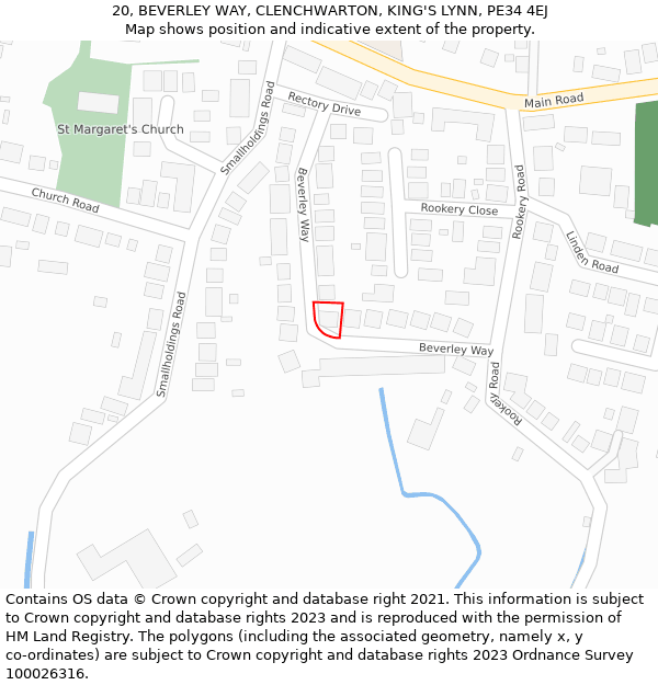 20, BEVERLEY WAY, CLENCHWARTON, KING'S LYNN, PE34 4EJ: Location map and indicative extent of plot