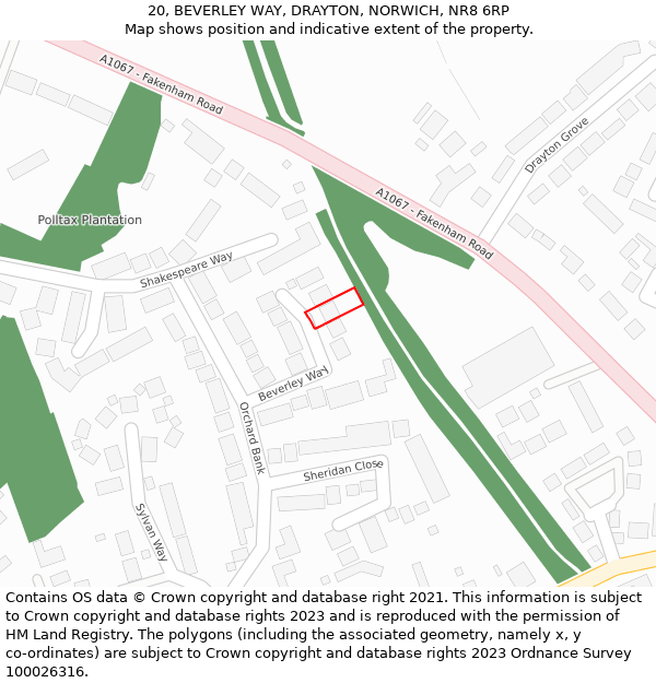 20, BEVERLEY WAY, DRAYTON, NORWICH, NR8 6RP: Location map and indicative extent of plot