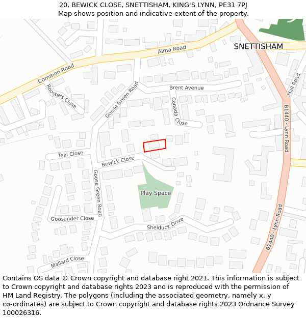 20, BEWICK CLOSE, SNETTISHAM, KING'S LYNN, PE31 7PJ: Location map and indicative extent of plot