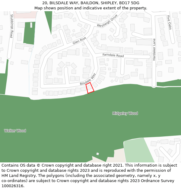 20, BILSDALE WAY, BAILDON, SHIPLEY, BD17 5DG: Location map and indicative extent of plot