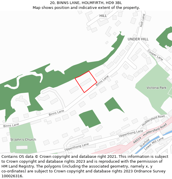20, BINNS LANE, HOLMFIRTH, HD9 3BL: Location map and indicative extent of plot