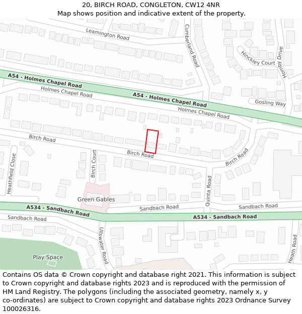 20, BIRCH ROAD, CONGLETON, CW12 4NR: Location map and indicative extent of plot