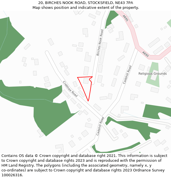 20, BIRCHES NOOK ROAD, STOCKSFIELD, NE43 7PA: Location map and indicative extent of plot