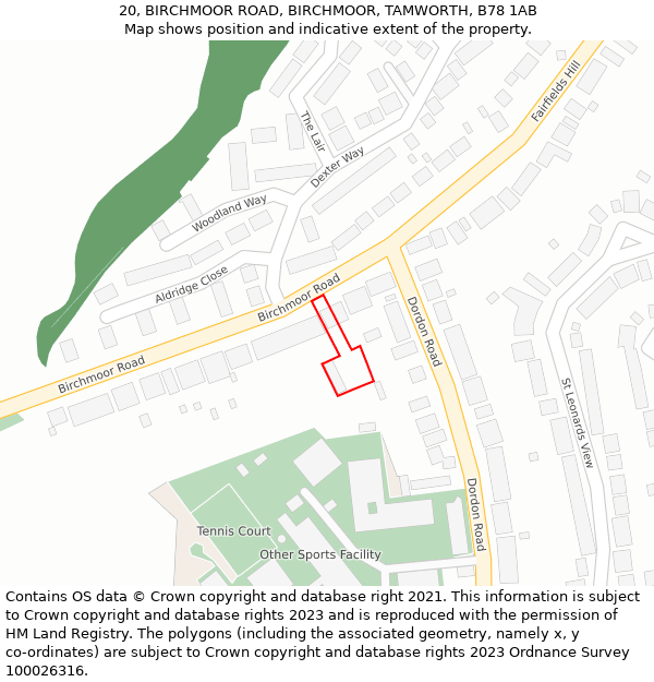 20, BIRCHMOOR ROAD, BIRCHMOOR, TAMWORTH, B78 1AB: Location map and indicative extent of plot