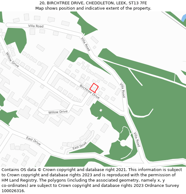 20, BIRCHTREE DRIVE, CHEDDLETON, LEEK, ST13 7FE: Location map and indicative extent of plot