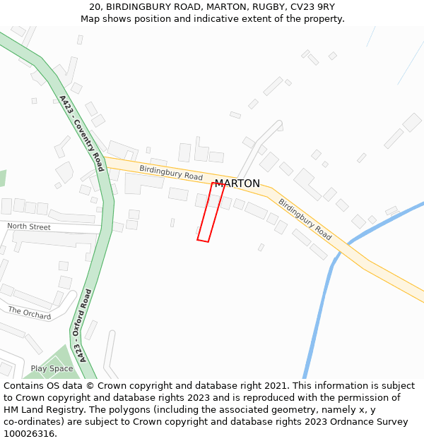 20, BIRDINGBURY ROAD, MARTON, RUGBY, CV23 9RY: Location map and indicative extent of plot