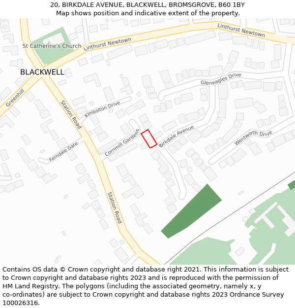20, BIRKDALE AVENUE, BLACKWELL, BROMSGROVE, B60 1BY: Location map and indicative extent of plot