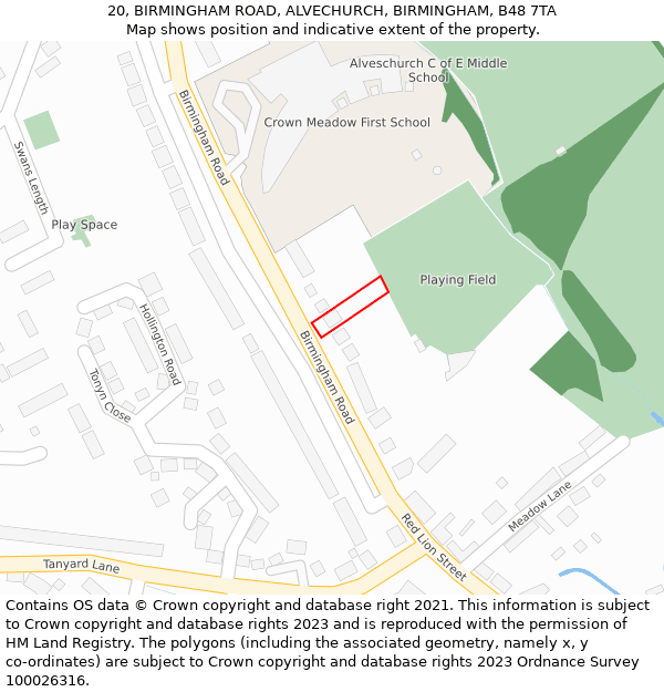 20, BIRMINGHAM ROAD, ALVECHURCH, BIRMINGHAM, B48 7TA: Location map and indicative extent of plot