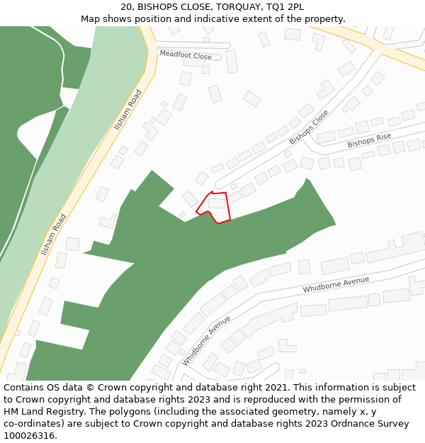 20, BISHOPS CLOSE, TORQUAY, TQ1 2PL: Location map and indicative extent of plot