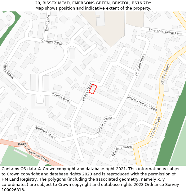20, BISSEX MEAD, EMERSONS GREEN, BRISTOL, BS16 7DY: Location map and indicative extent of plot