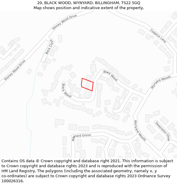 20, BLACK WOOD, WYNYARD, BILLINGHAM, TS22 5GQ: Location map and indicative extent of plot