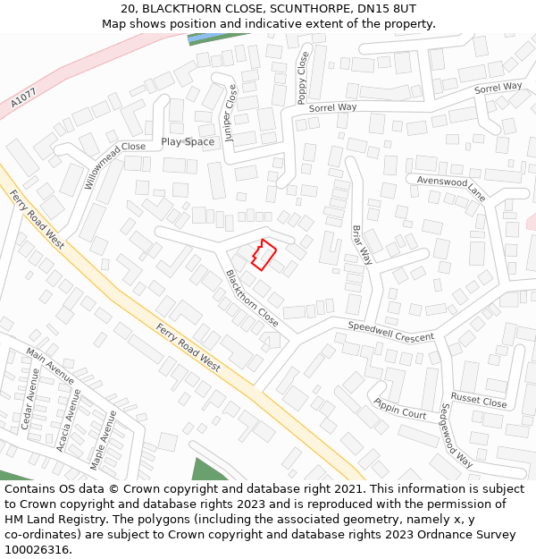 20, BLACKTHORN CLOSE, SCUNTHORPE, DN15 8UT: Location map and indicative extent of plot