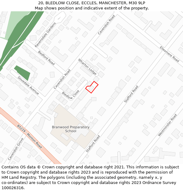 20, BLEDLOW CLOSE, ECCLES, MANCHESTER, M30 9LP: Location map and indicative extent of plot