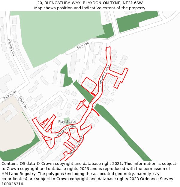 20, BLENCATHRA WAY, BLAYDON-ON-TYNE, NE21 6SW: Location map and indicative extent of plot