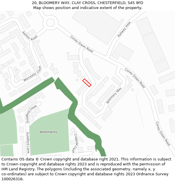 20, BLOOMERY WAY, CLAY CROSS, CHESTERFIELD, S45 9FD: Location map and indicative extent of plot