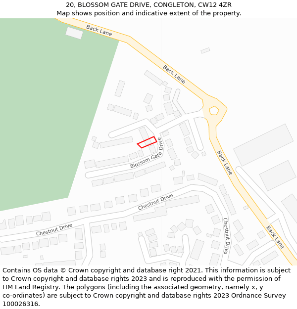 20, BLOSSOM GATE DRIVE, CONGLETON, CW12 4ZR: Location map and indicative extent of plot