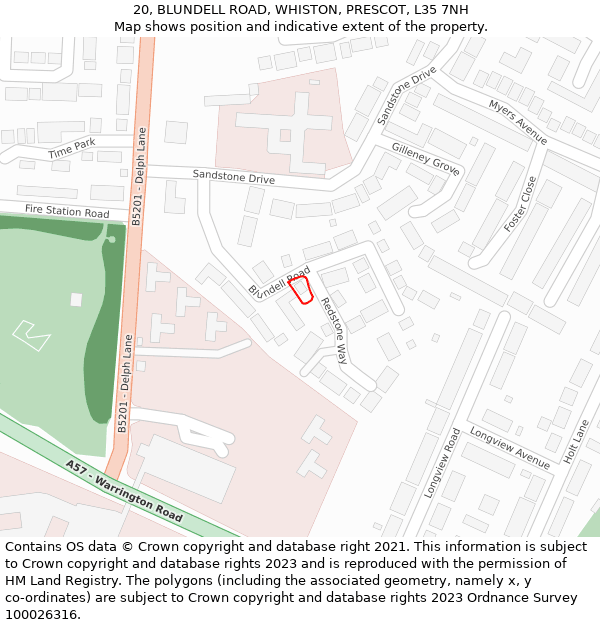 20, BLUNDELL ROAD, WHISTON, PRESCOT, L35 7NH: Location map and indicative extent of plot
