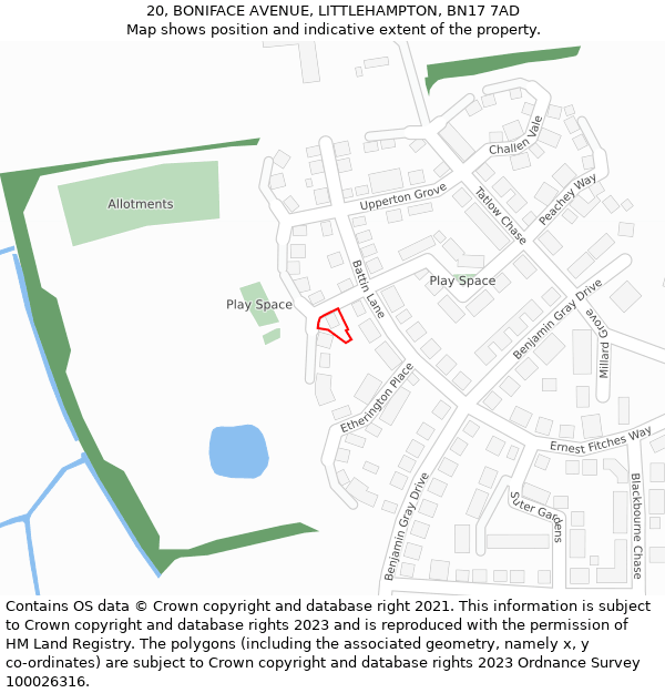 20, BONIFACE AVENUE, LITTLEHAMPTON, BN17 7AD: Location map and indicative extent of plot