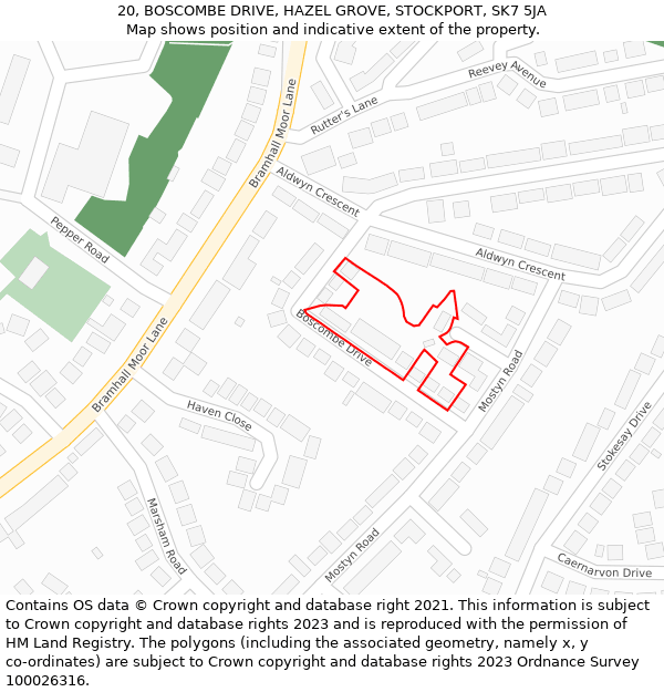 20, BOSCOMBE DRIVE, HAZEL GROVE, STOCKPORT, SK7 5JA: Location map and indicative extent of plot