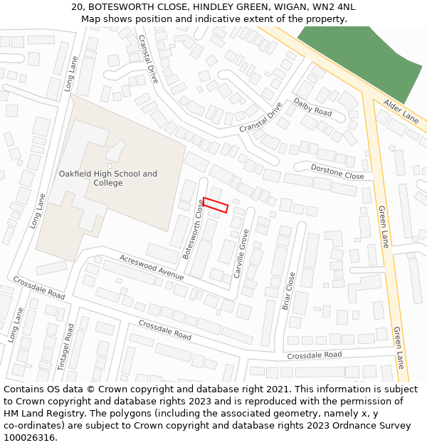 20, BOTESWORTH CLOSE, HINDLEY GREEN, WIGAN, WN2 4NL: Location map and indicative extent of plot