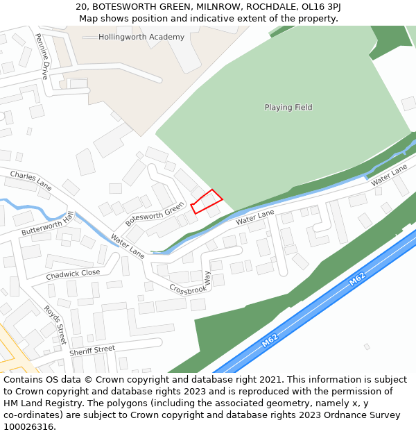 20, BOTESWORTH GREEN, MILNROW, ROCHDALE, OL16 3PJ: Location map and indicative extent of plot