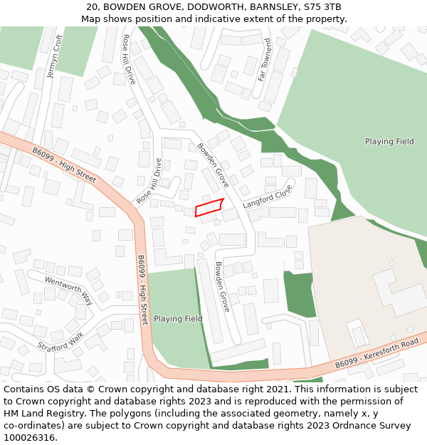 20, BOWDEN GROVE, DODWORTH, BARNSLEY, S75 3TB: Location map and indicative extent of plot