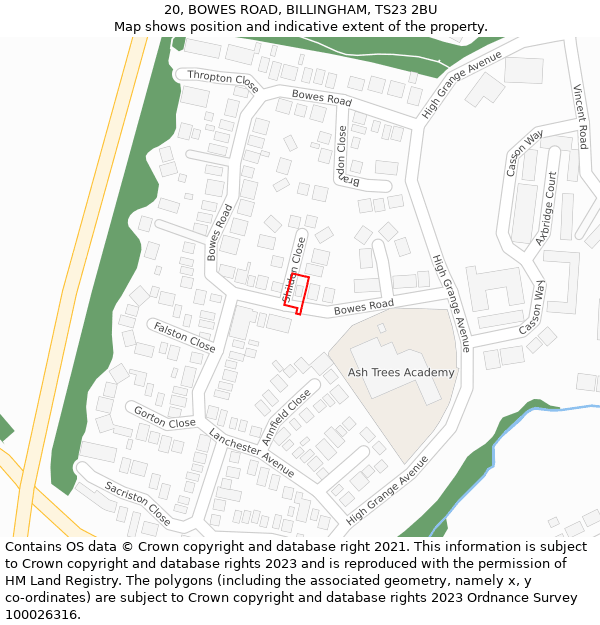 20, BOWES ROAD, BILLINGHAM, TS23 2BU: Location map and indicative extent of plot