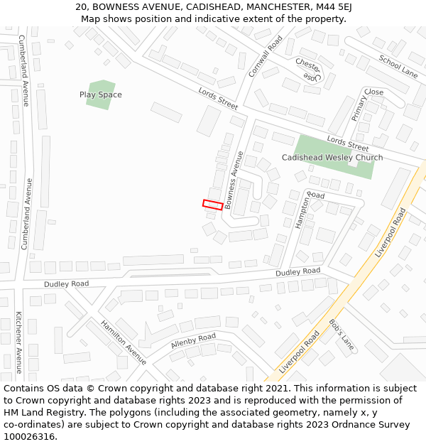 20, BOWNESS AVENUE, CADISHEAD, MANCHESTER, M44 5EJ: Location map and indicative extent of plot