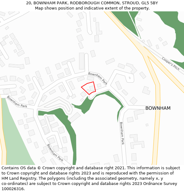 20, BOWNHAM PARK, RODBOROUGH COMMON, STROUD, GL5 5BY: Location map and indicative extent of plot