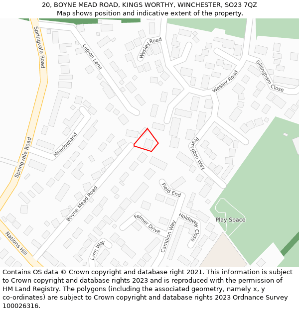 20, BOYNE MEAD ROAD, KINGS WORTHY, WINCHESTER, SO23 7QZ: Location map and indicative extent of plot