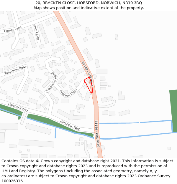 20, BRACKEN CLOSE, HORSFORD, NORWICH, NR10 3RQ: Location map and indicative extent of plot