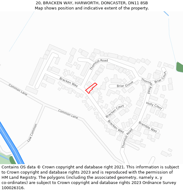 20, BRACKEN WAY, HARWORTH, DONCASTER, DN11 8SB: Location map and indicative extent of plot
