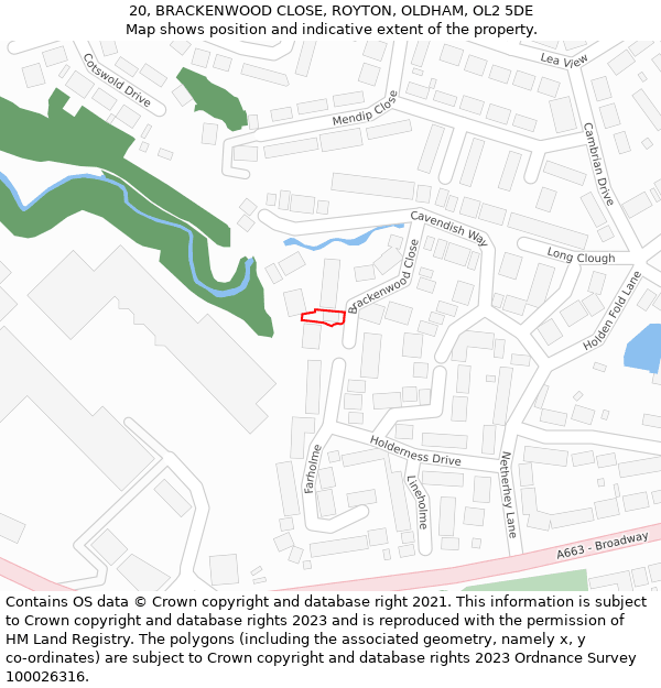 20, BRACKENWOOD CLOSE, ROYTON, OLDHAM, OL2 5DE: Location map and indicative extent of plot