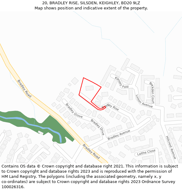 20, BRADLEY RISE, SILSDEN, KEIGHLEY, BD20 9LZ: Location map and indicative extent of plot